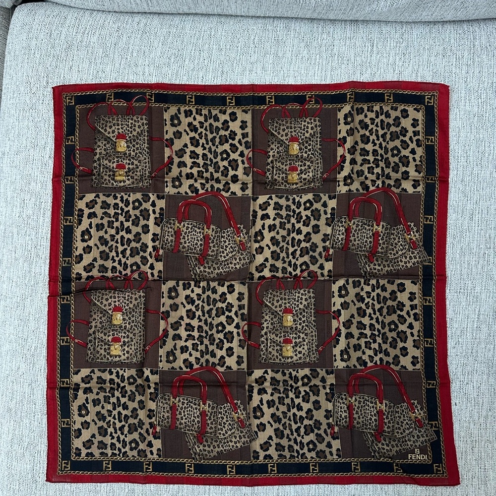 Vintage Fendi Leopard & Red Trim Scarf